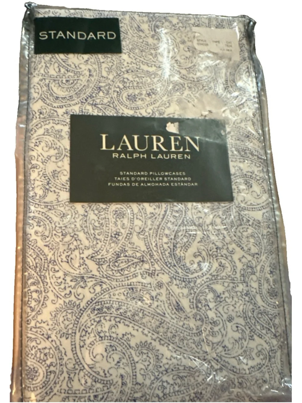 Lauren Ralph Lauren Standard Pillowcases Blue White Paisley Style 034038 NIP